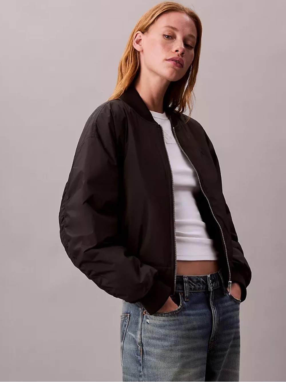 Calvin Klein Graphic Padded Cropped Bomber Jacket S